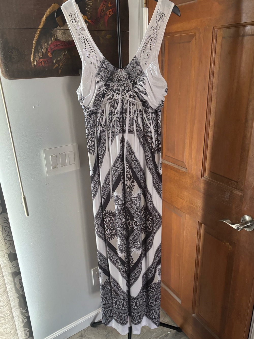 Apt. 9 Black & White Sleeveless Patterned Formal Maxi Dress Women’s Medium